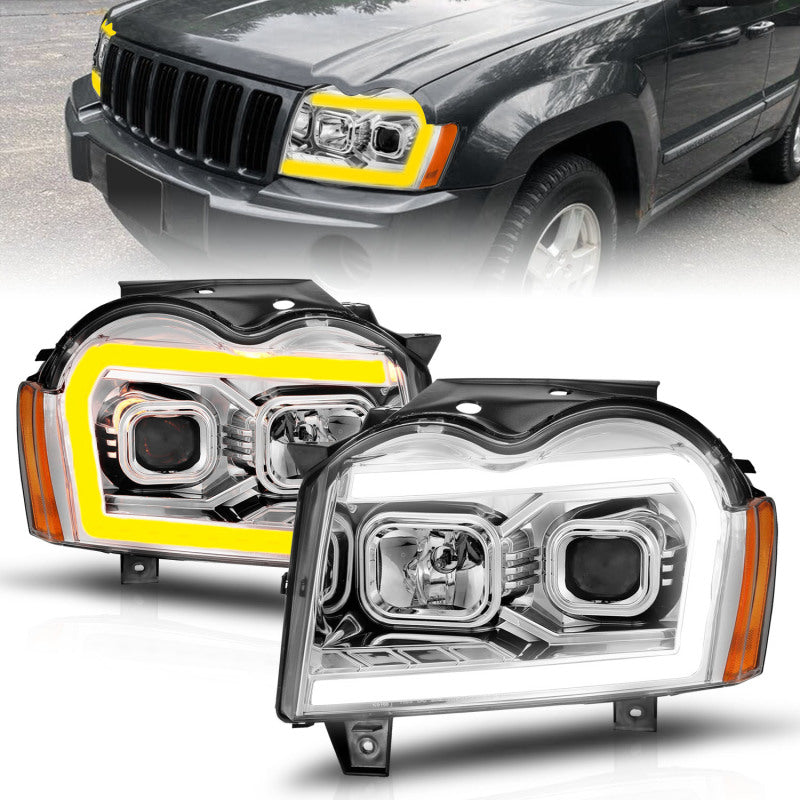 FR SPORT ANZO 05-07 Jeep Grand Cherokee Projector Headlights - w/ Light Bar Switchback Chrome...