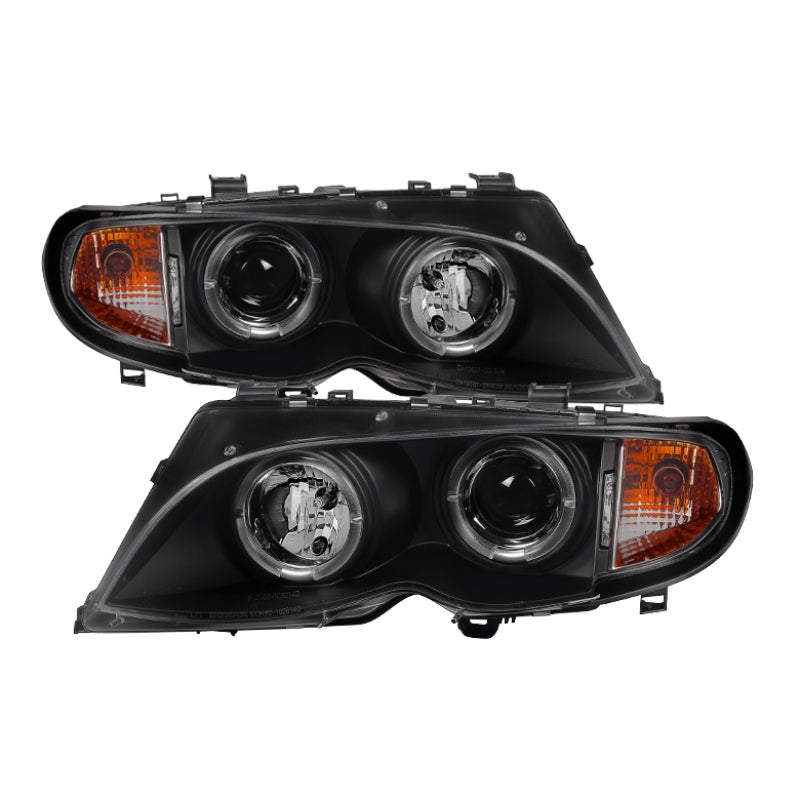 FR SPORT Spyder BMW E46 3-Series 02-05 4DR Projector Headlights 1PC LED Halo Blk...