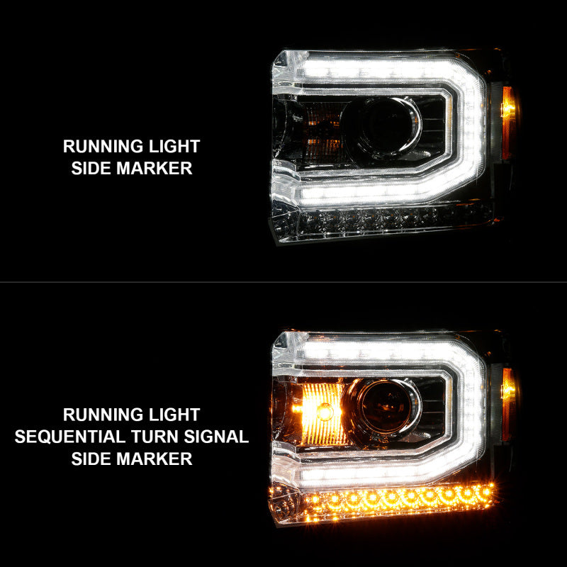 FR SPORT ANZO 2014-2015 Gmc Sierra 1500 Projector Headlights w/ Light Bar Chrome Housing (Halogen...
