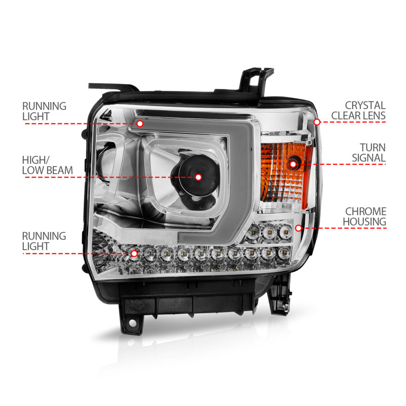 FR SPORT ANZO 14-15 GMC Sierra 1500/2500HD/3500HD Plank Style Projector Headlight - Chrome...