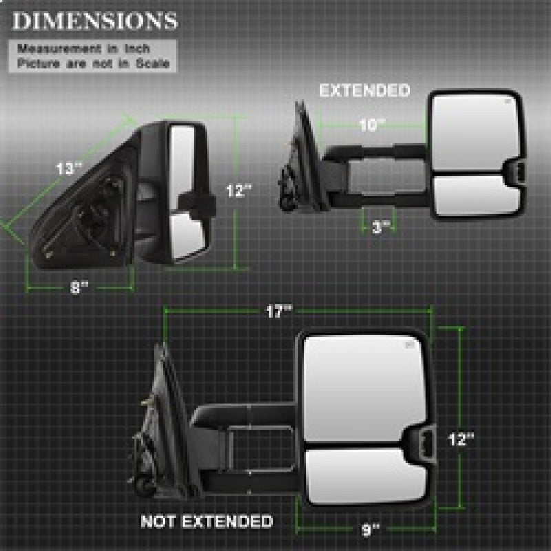SPYDER xTune Chevy Silverado 14-16 Heated Amber LED Signal Telescoping Mirrors MIR-CSIL14S-G2-PWH-AM-SET 9936708