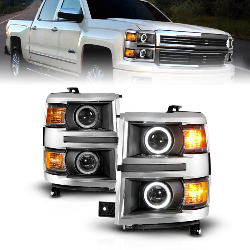 FR SPORT ANZO 14-15 Chevrolet Silverado 1500 Projector Headlights w/ Halo Black Housing w/ Chrome...