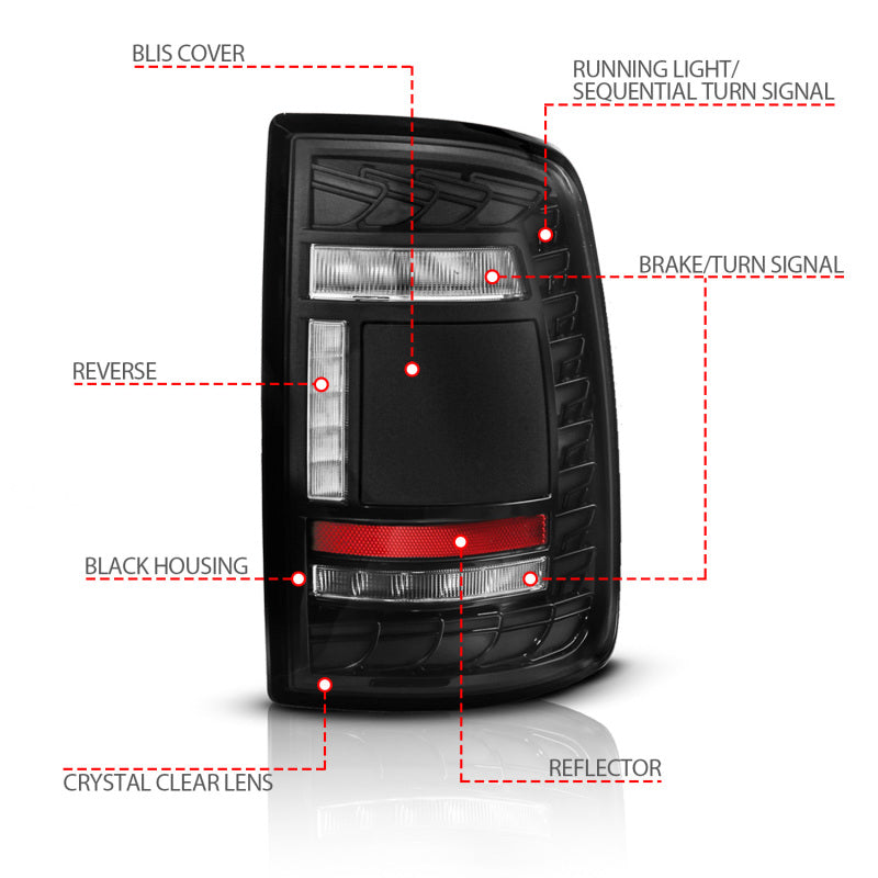 ANZO 19-24 RAM 2500/3500 Full LED Tail Lights SeqSig Black - Pair 311482A