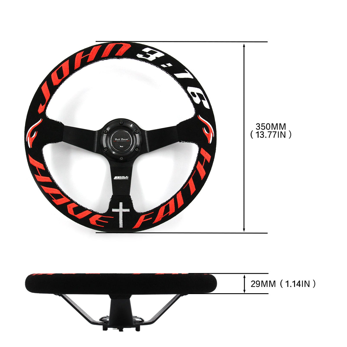 Bull Boost Performance Have Faith 350mm Steering Wheel + Short Hub Adapter Kit For Acura Honda...