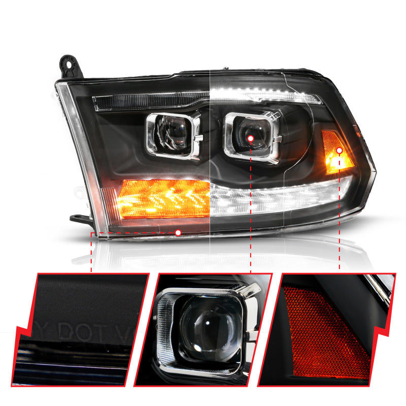 ANZO 09-19 Dodge RAM 1500 / 10-18 2500/3500 LED Proj Headlights SeqSig Black - Pair 111626A