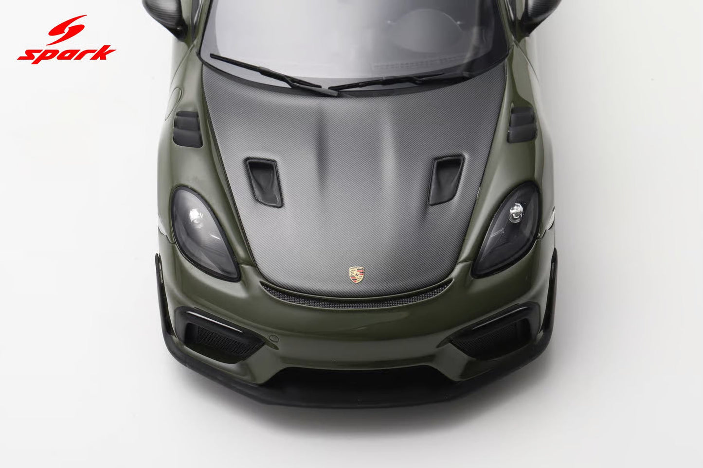 Spark-Model 2023 Porsche 718 Cayman GT4 RS w/ Weissach Package Nato Olive Green 1:18 WITH DISPLAY