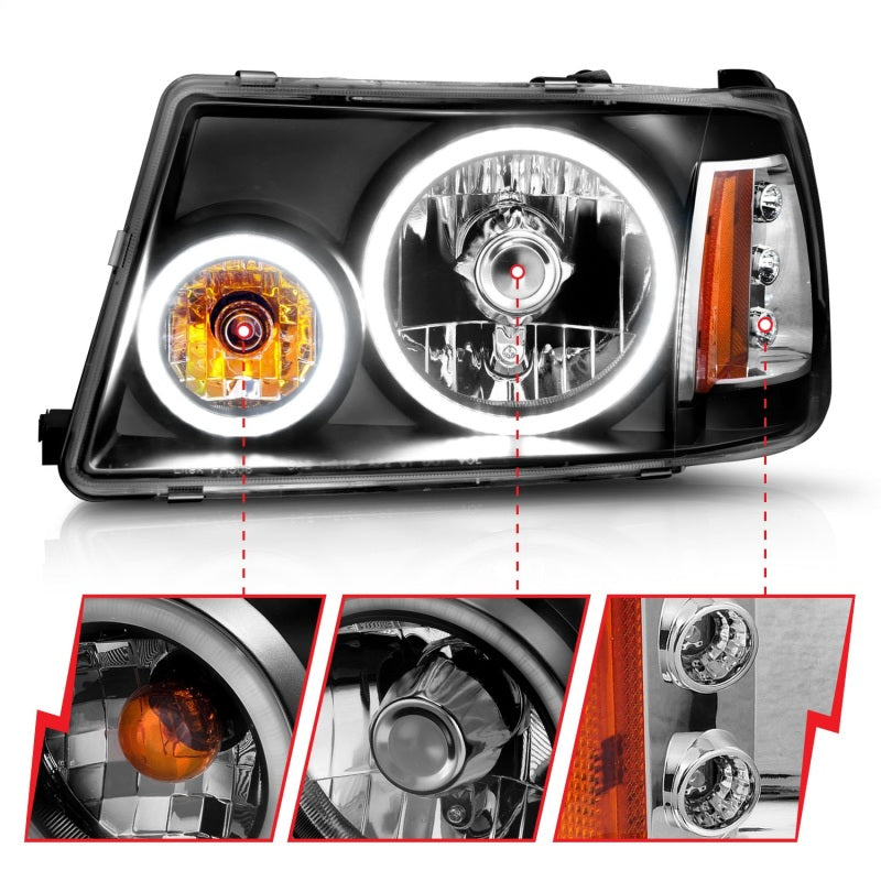 Anzo 2001-2011 Ford Ranger Projector Headlights w/ Halo Black (CCFL) 1 pc