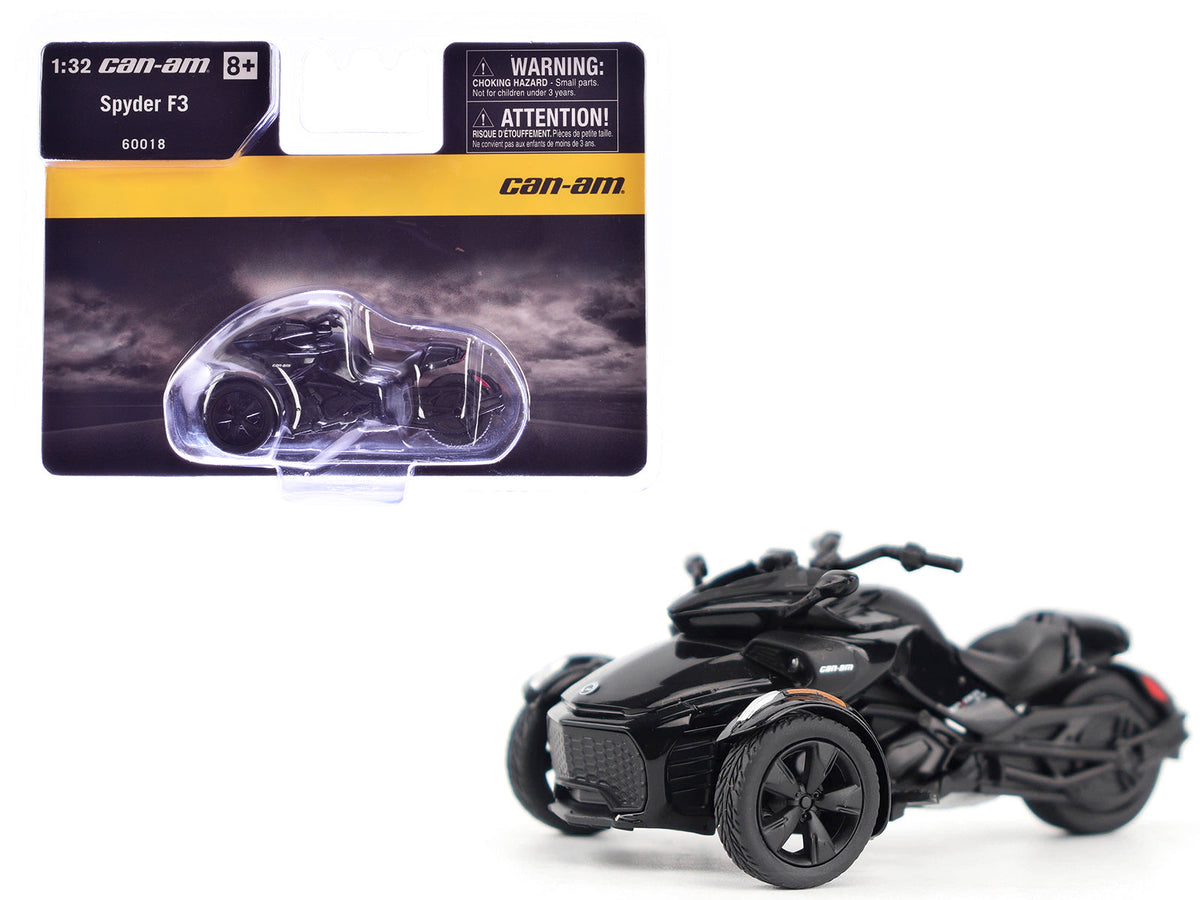 Rapid Vehicles Can-Am Spyder F3 3-Wheel Motorcycle Steel Black Metallic 1/32 Diecast Model by BRP...