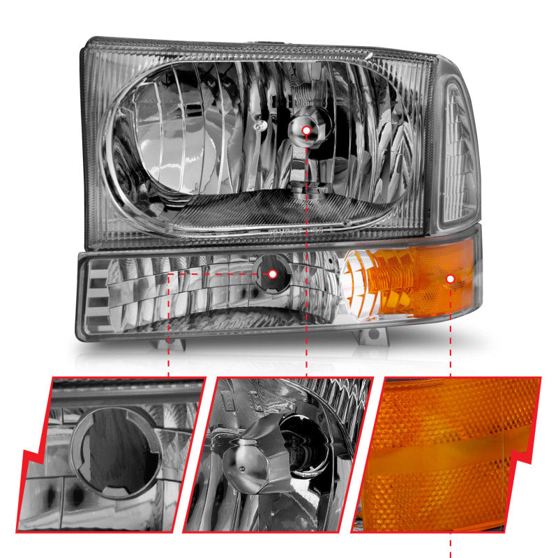 Anzo 2000-2004 Ford Excursion Crystal Headlights Chrome w/ LED 1pc