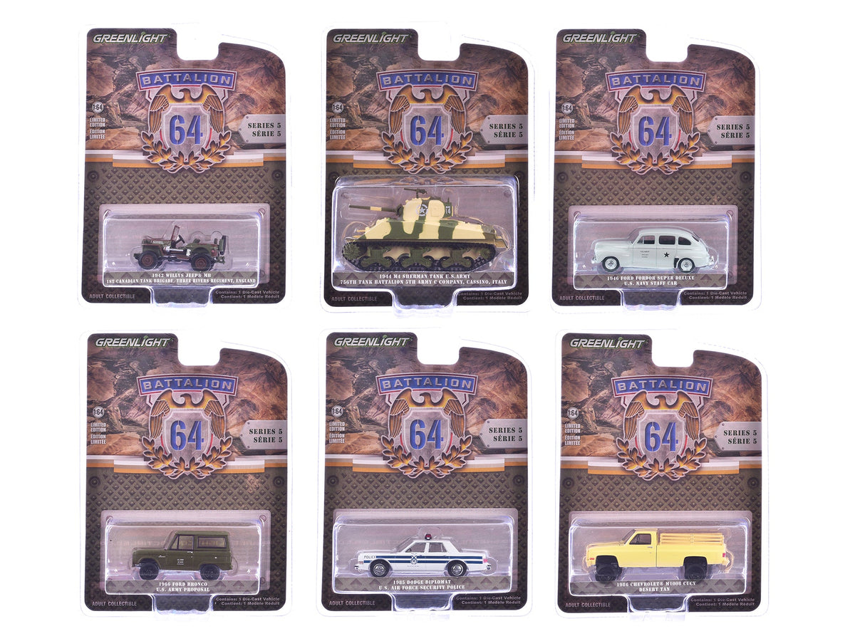 Rapid Vehicles "Battalion 64" Series 5 Set of 6 pieces 1/64 Diecast Models by Greenlight  free...