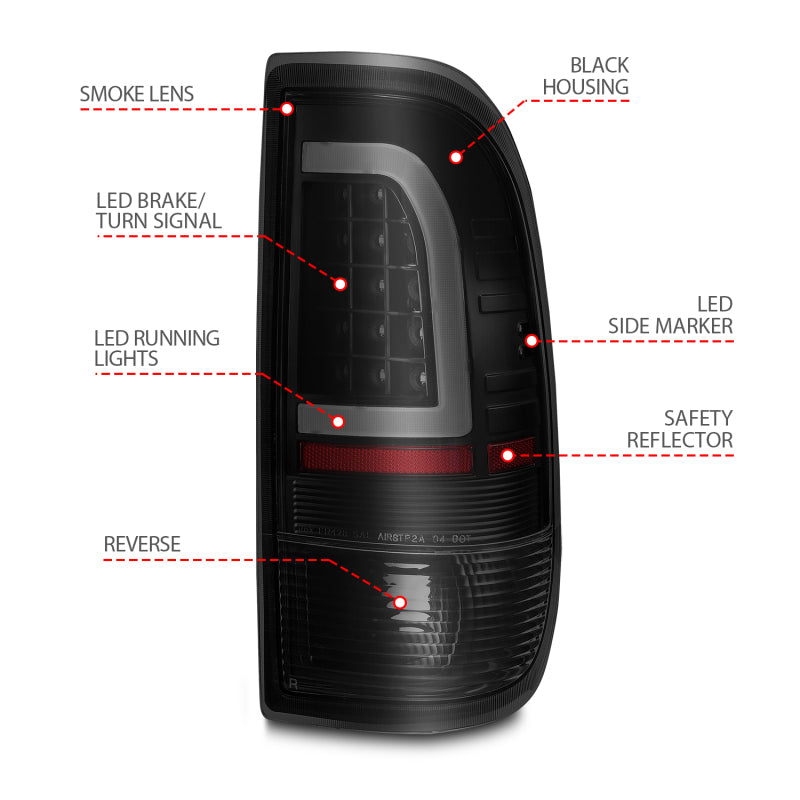 FR SPORT ANZO 1997-2003 Ford F-150 LED Tail Lights w/ Light Bar Black Housing Smoke Lens 311378 -...
