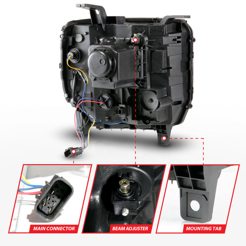 ANZO 2014-2015 Gmc Sierra 1500HD Projector Plank Style Headlight Black W/ Drl 111450