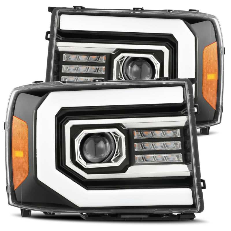 FR SPORT AlphaRex 07-13 GMC 1500HD PRO-Series Proj Headlights Plank Style Gloss Blk w/Activ...