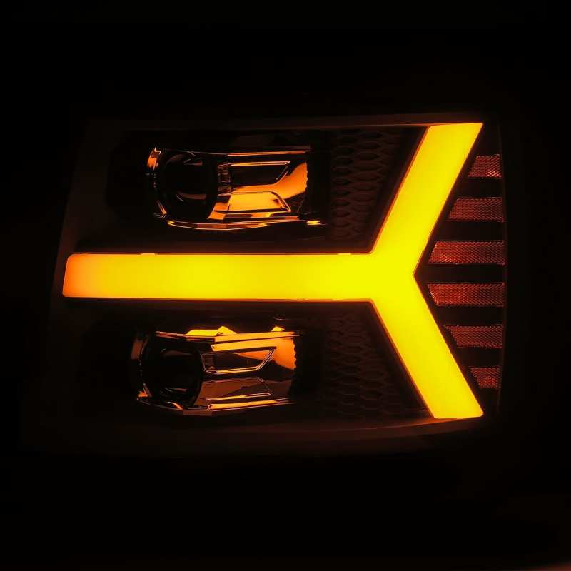 FR SPORT AlphaRex 07-13 Chevy 1500HD PRO-Series Proj Headlight Plank Style Gloss Blk w/Activ...