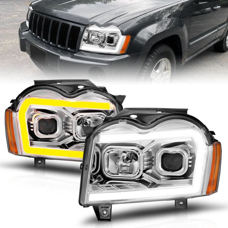 FR SPORT ANZO 05-07 Jeep Grand Cherokee Projector Headlights - w/ Light Bar Switchback Chrome...