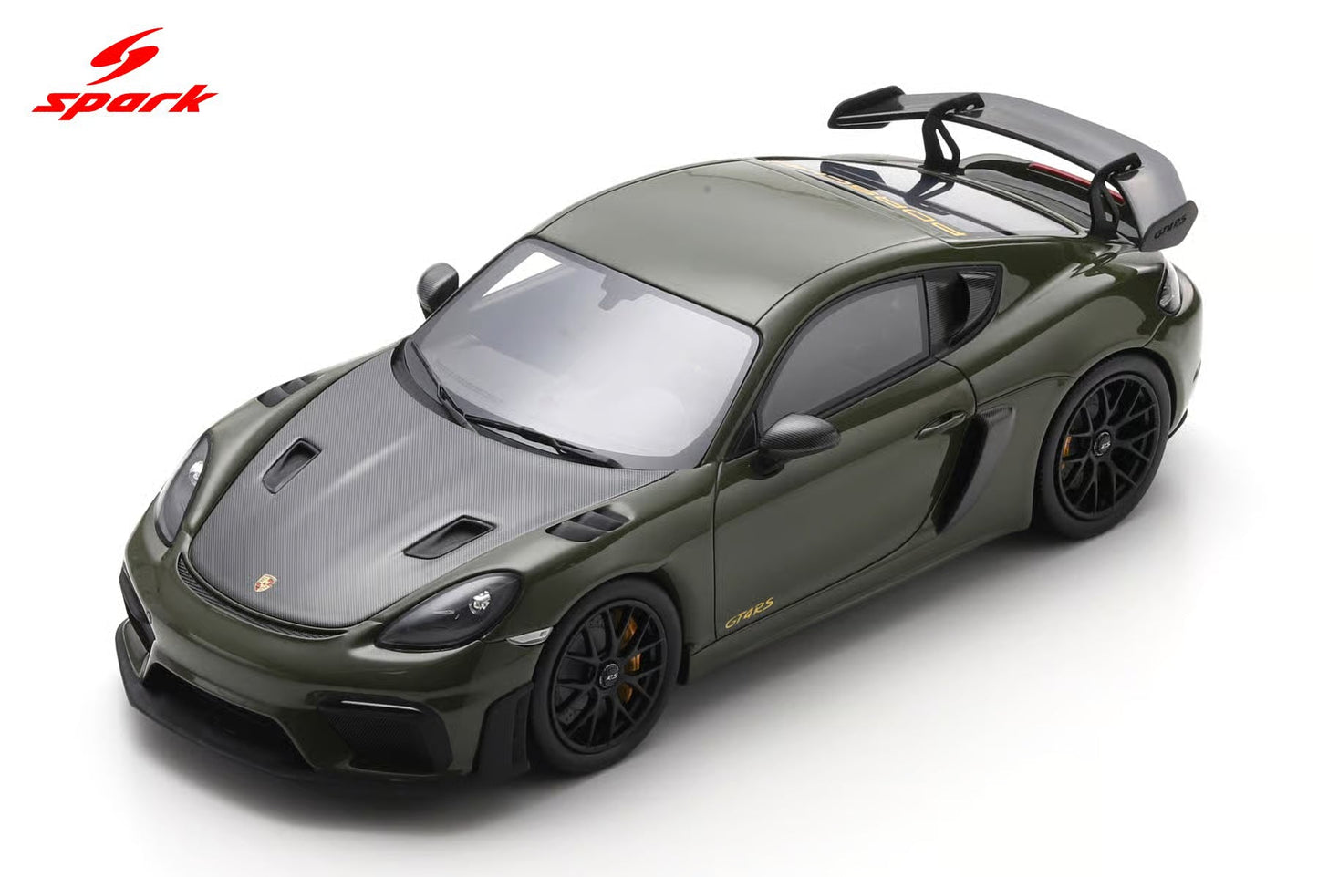 Spark-Model 2023 Porsche 718 Cayman GT4 RS w/ Weissach Package Nato Olive Green 1:18 WITH DISPLAY