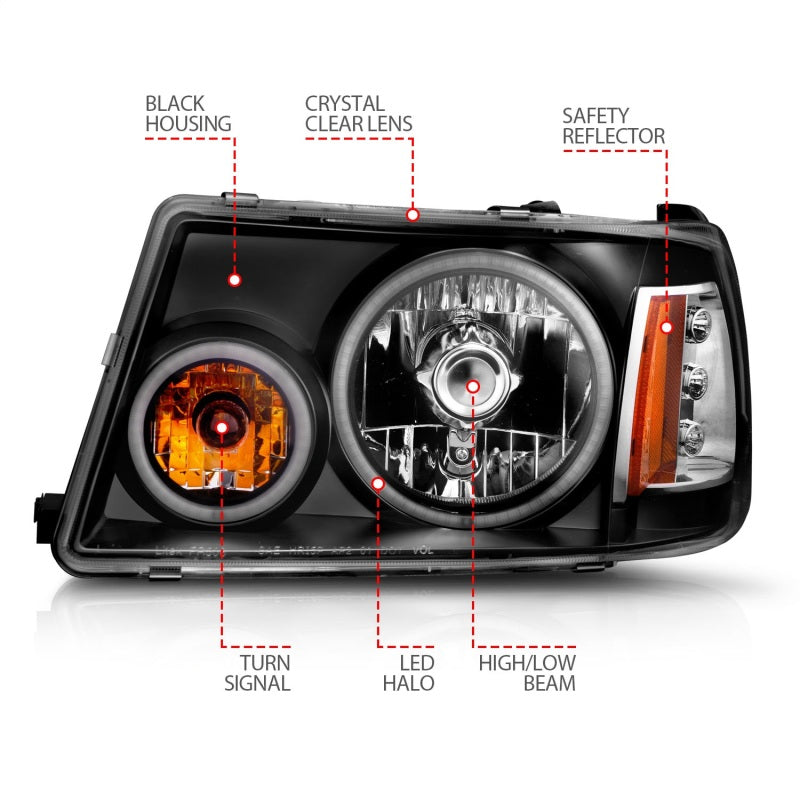 Anzo 2001-2011 Ford Ranger Projector Headlights w/ Halo Black (CCFL) 1 pc