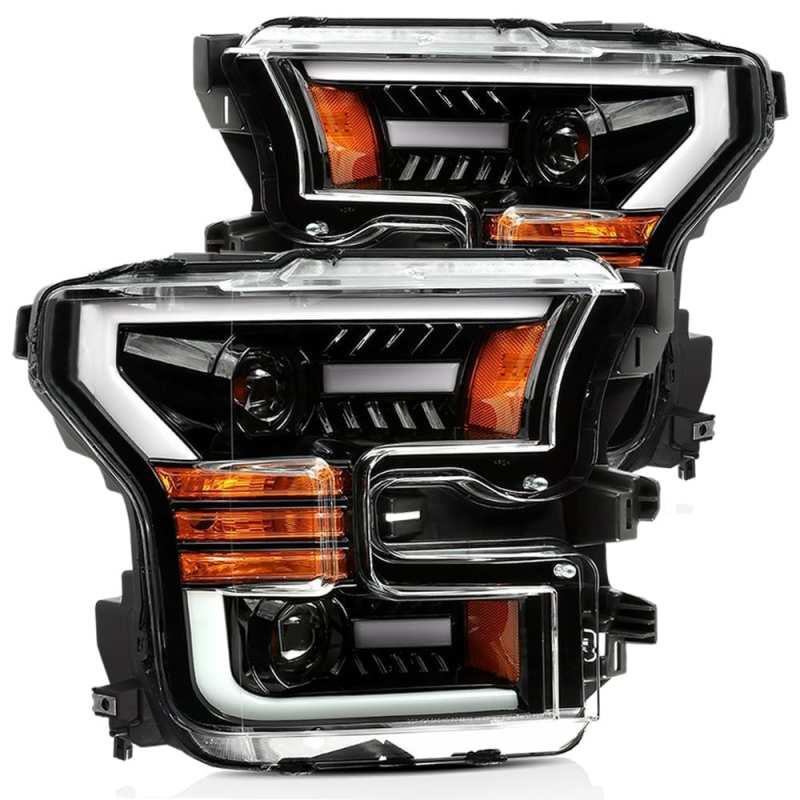 AlphaRex 15-17 Ford F-150 LUXX LED Projector Headlights Plank Style Alpha Blk w/Activ Light/DRL 880168 *Discontinued