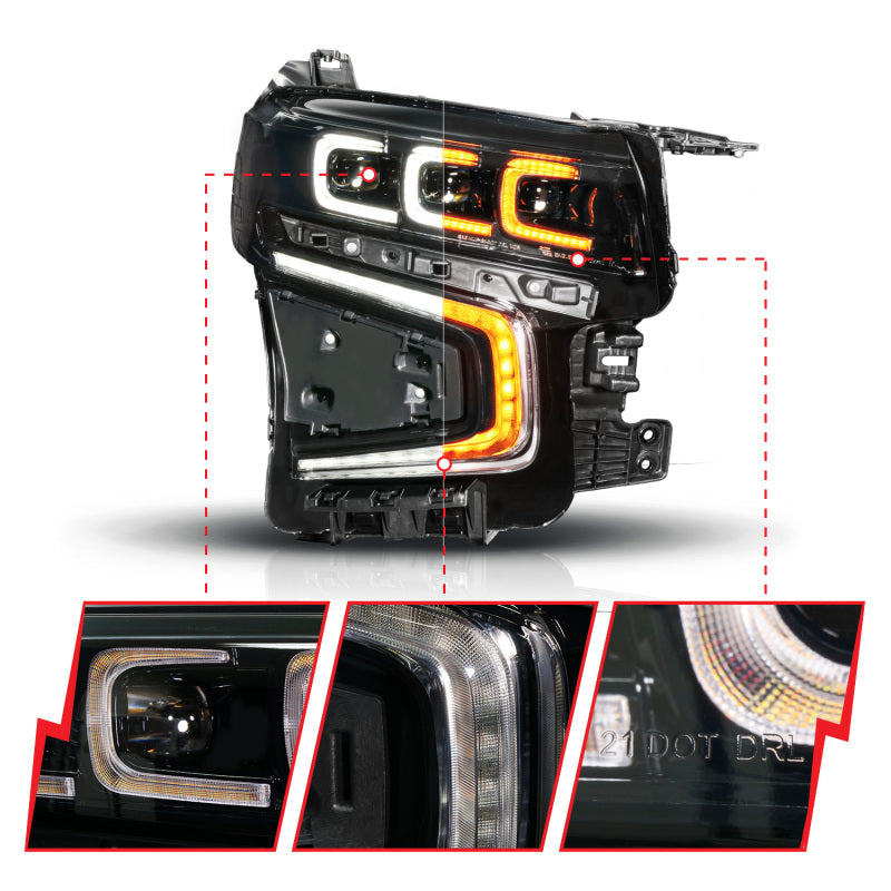 ANZO 21-23 Chevy Tahoe/Suburban LED Light Bar Style Headlights Black w/ Squential DRL (Right Side) 111636X-R