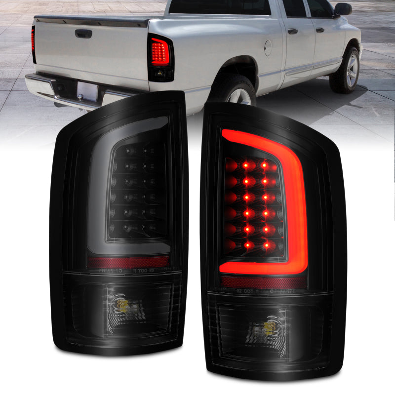 ANZO 2002-2006 Dodge  Ram 1500 LED Tail Lights w/ Light Bar Black Housing Smoke Lens 311369