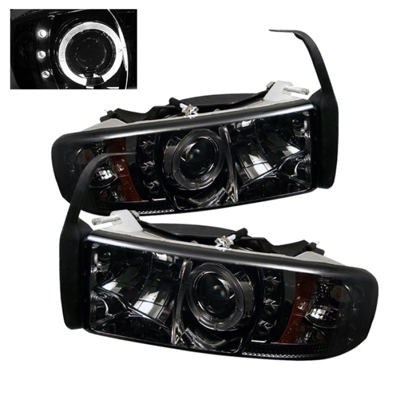 FR SPORT Spyder Dodge Ram 1500 94-01 94-02 Projector Headlights LED Halo LED Smke...