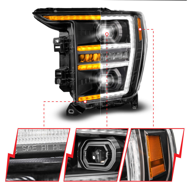 ANZO 21-23 Ford F150 LED Projector Headlight w/Switchback+Sequential - Black (Driver Side Only) 111594-L