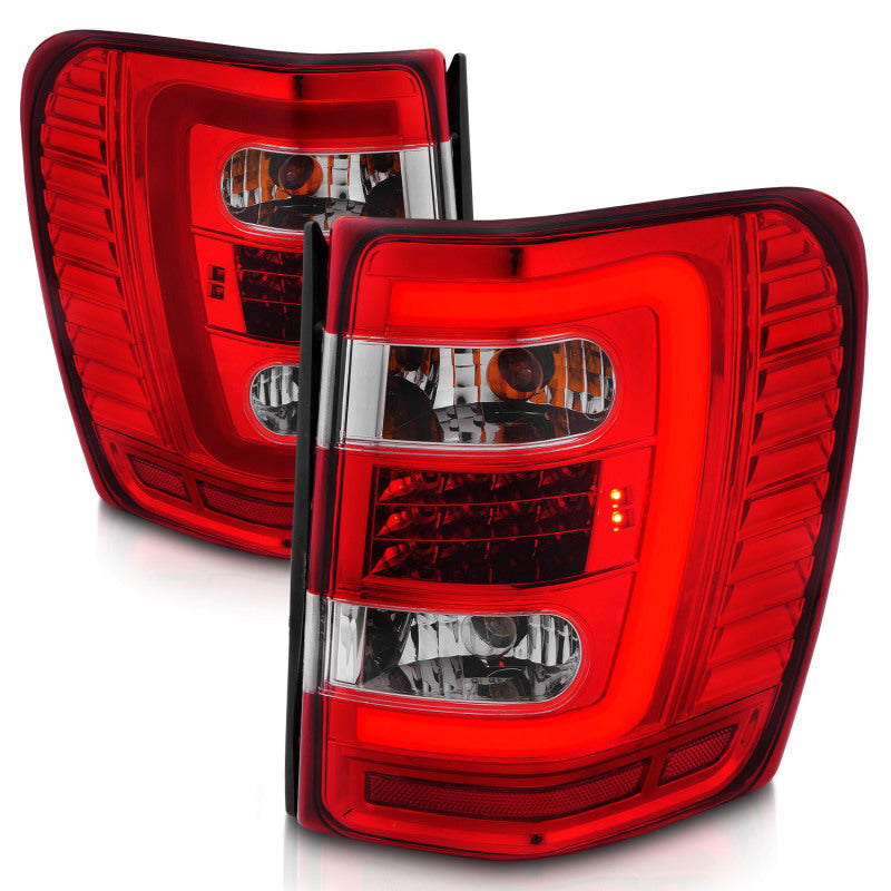 FR SPORT ANZO 1999-2004 Jeep Grand Cherokee LED Tail Lights w/ Light Bar Chrome Housing Red/Clear...