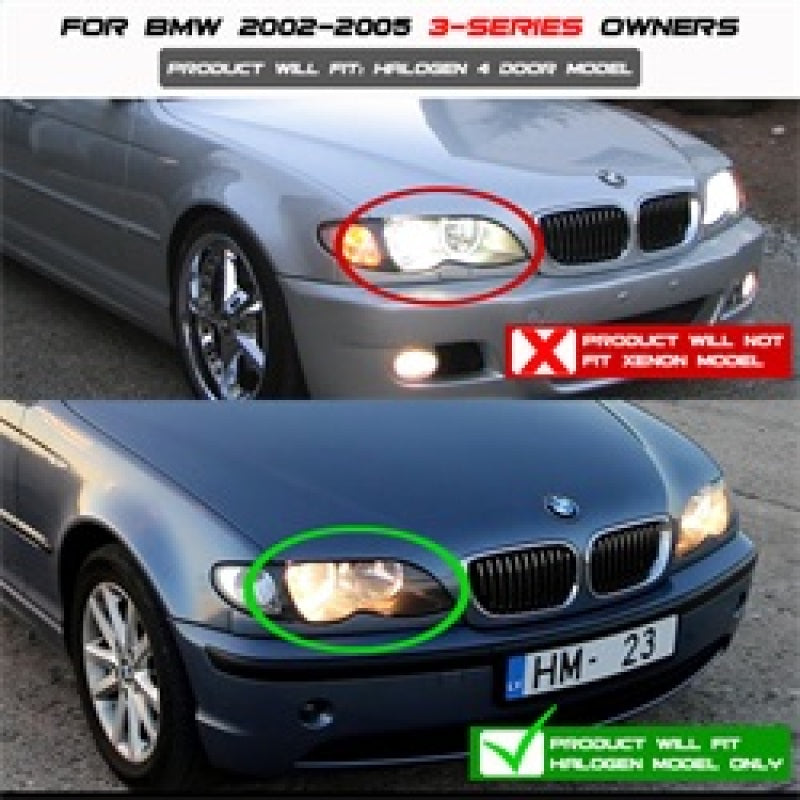 FR SPORT Spyder BMW E46 3-Series 02-05 4DR Projector Headlights 1PC LED Halo Smke...