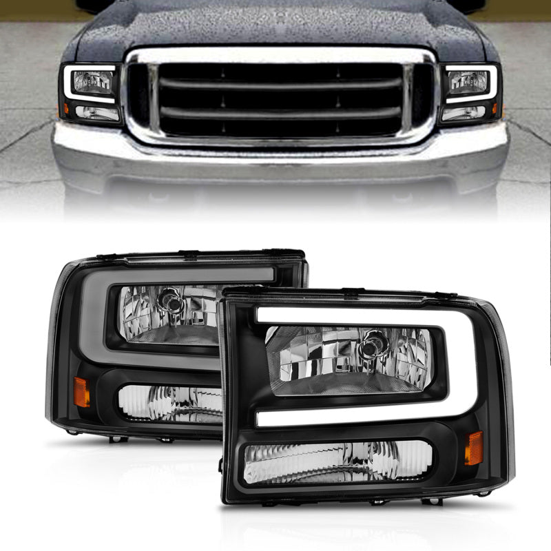 FR SPORT ANZO 99-04 Ford F250/F350/F450/Excursion (excl. 99) Crystal Headlights - w/ Light Bar...