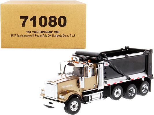 Rapid Vehicles Western Star 4900 SFFA Tandem with Pusher Axle OX Stampede Dump Truck Gold and...