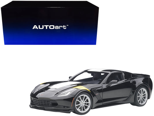 Rapid Vehicles 2017 Chevrolet Corvette C7 Grand Sport Black with White Stripe and Yellow Fender...