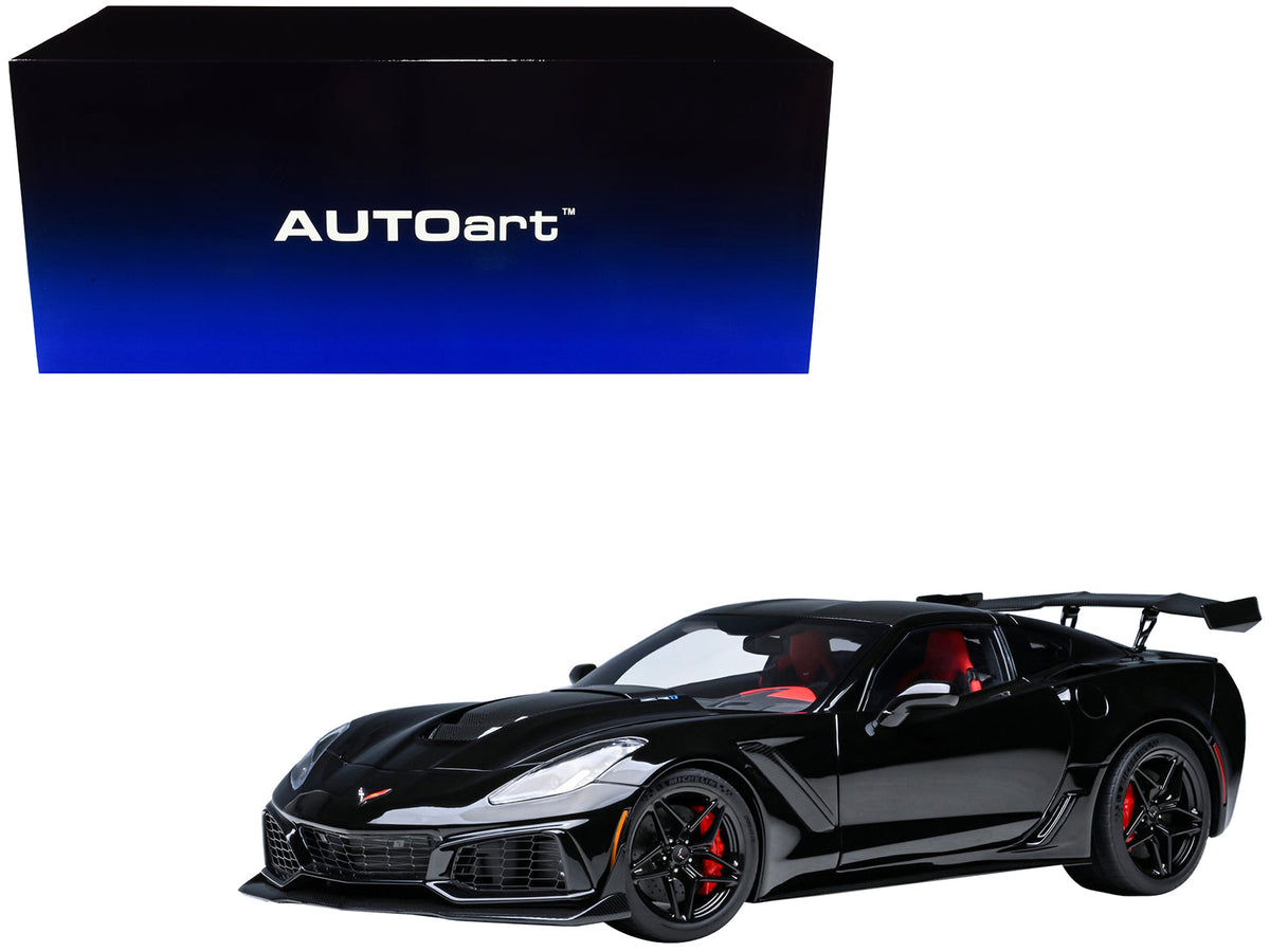 Rapid Vehicles 2019 Chevrolet Corvette C7 ZR1 Black with Carbon Top 1/18 Model Car by Autoart ...