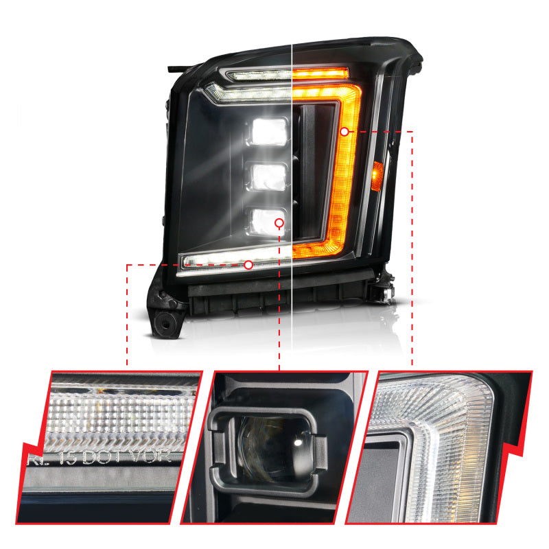 ANZO 15-20 GMC Yukon (Incl XL - Factory Halogen Models) Full LED Proj Headlights Black - Driver Side 111635X-L