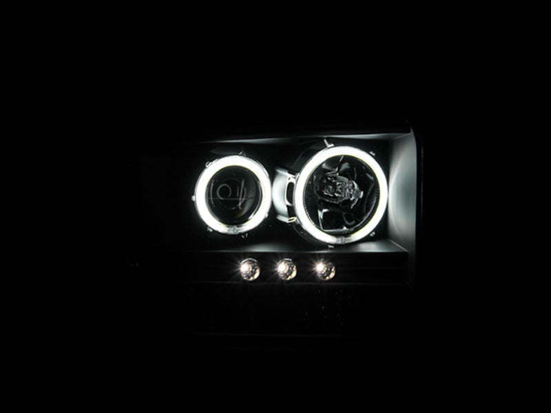Anzo 2005-2007 Ford Excursion Projector Headlights w/ Halo Black w/ LED Str