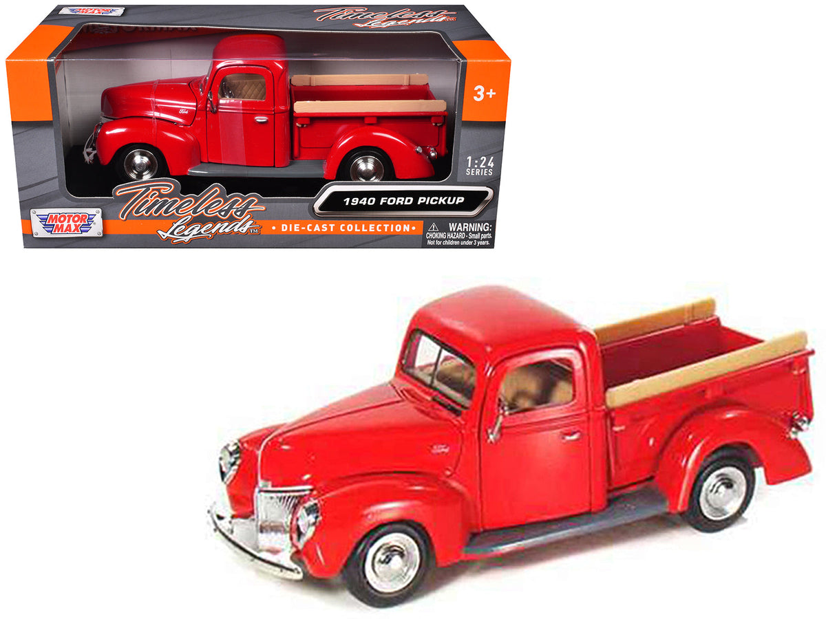 Rapid Vehicles 1940 Ford Pickup Truck Red 1/24 Diecast Model Car by Motormax  free shipping USA -...