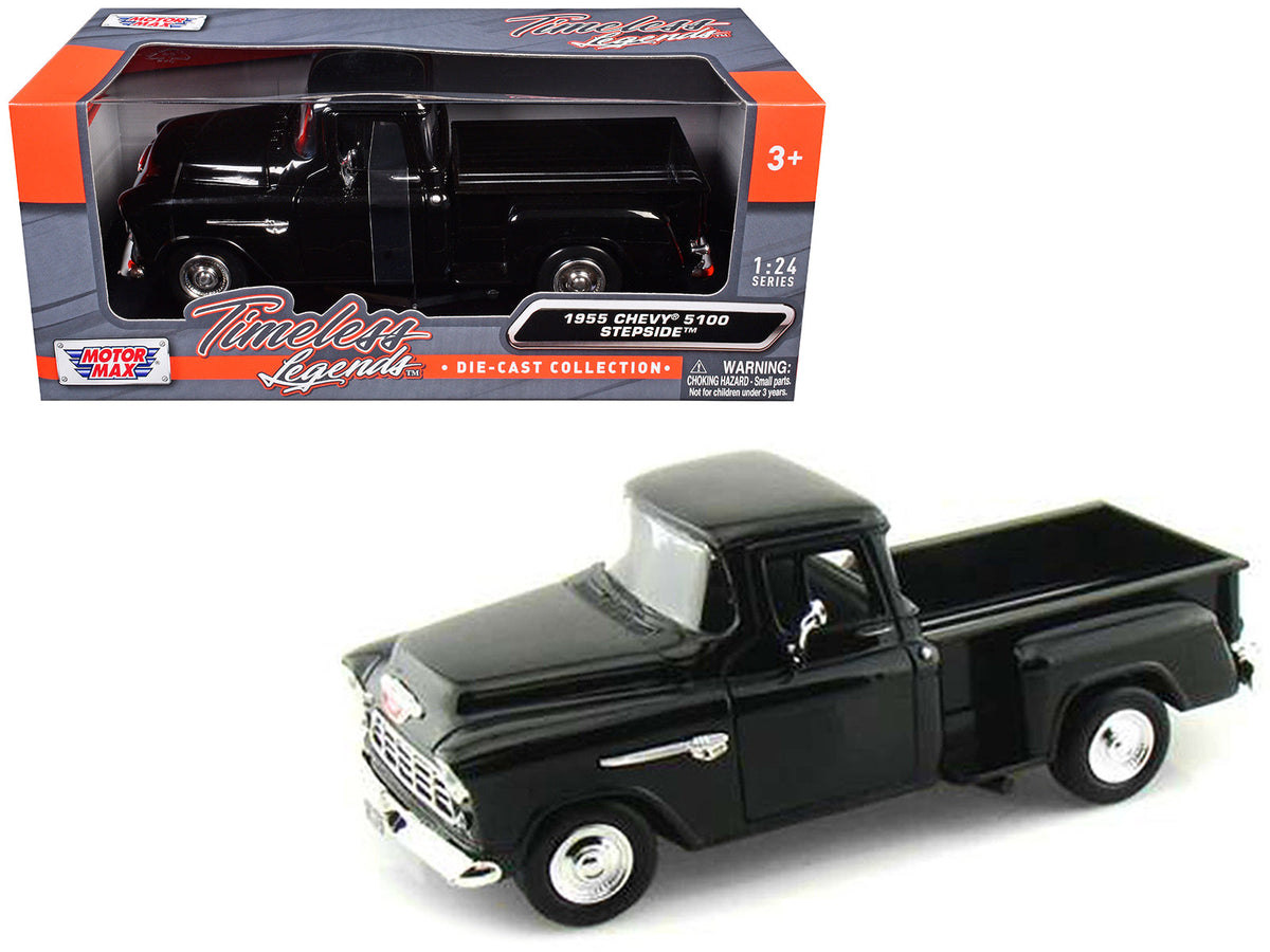 Rapid Vehicles 1955 Chevrolet 5100 Stepside Pickup Truck Black 1/24 Diecast Car Model by Motormax...