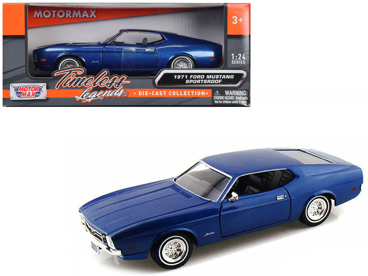 Rapid Vehicles 1971 Ford Mustang Sportsroof Blue 1/24 Diecast Model Car by Motormax  free...
