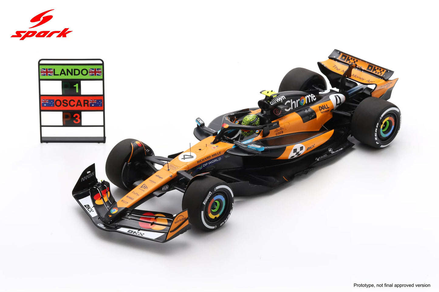 Spark-Model Mclaren F1 Team MCL39 Orange L. Norris #4 Winner Monaco GP 2025 1:18 WITH DISPLAY
