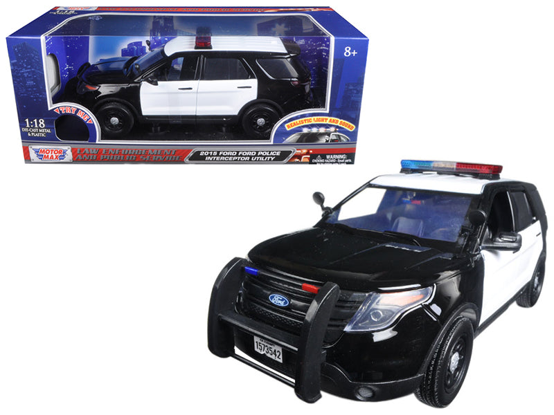 Rapid Vehicles 2015 Ford Police Interceptor Utility Black and White with Flashing Light Bar and...