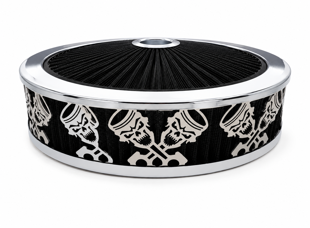Granatelli Blingz Beauty Bandz Black And Chrome Air Filter Assembly - Skullz and Rods – 750030
