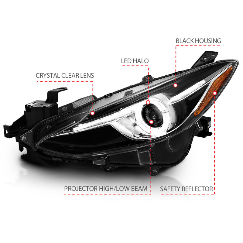 Anzo Projector Headlights With Halo Black w/Amber 14-17 Mazda 3
