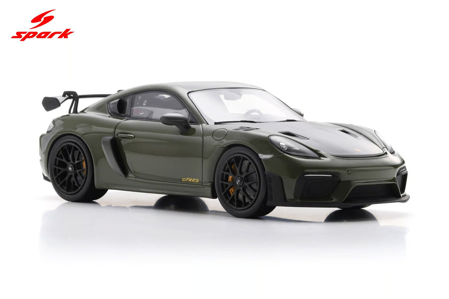 Spark-Model 2023 Porsche 718 Cayman GT4 RS w/ Weissach Package Nato Olive Green 1:18 WITH DISPLAY