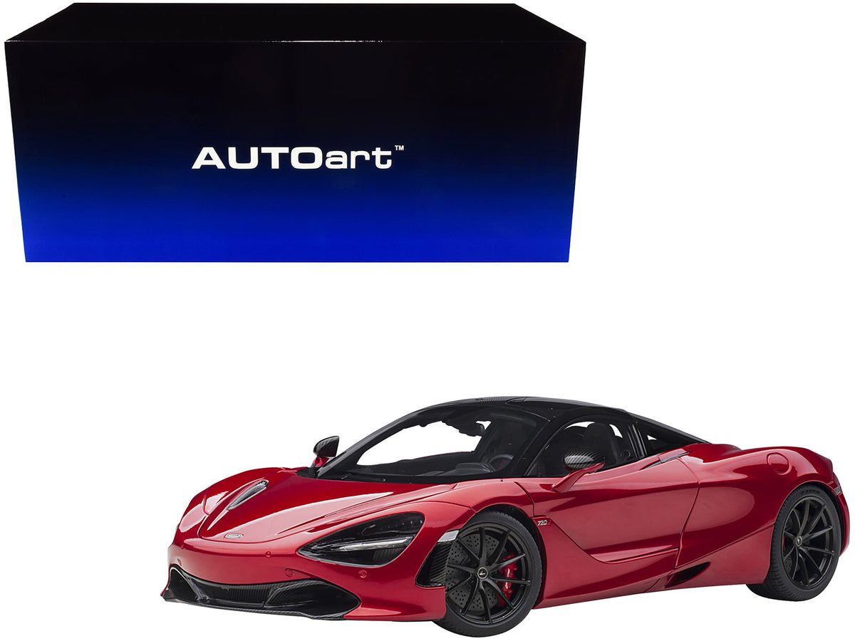 Rapid Vehicles Mclaren 720S Memphis Red Metallic with Black Top and Carbon Accents 1/18 Model Car...