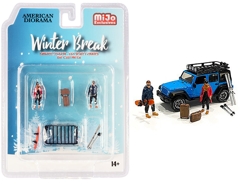 Rapid Vehicles "Winter Break" Diecast Set of 6 pieces (2 Figurines and 4 Accessories) for 1/64...