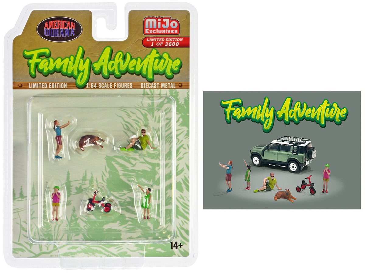 Rapid Vehicles "Family Adventure" 6 piece Diecast Figure Set (4 Figures 1 Dog 1 Tricycle) Limited...