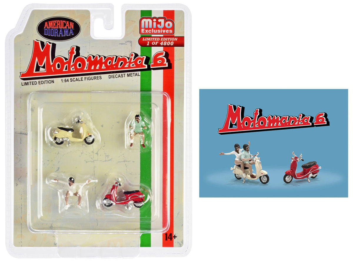Rapid Vehicles "Motomania 6" 4 piece Diecast Figure Set (2 Figures 2 Scooters) Limited Edition to...