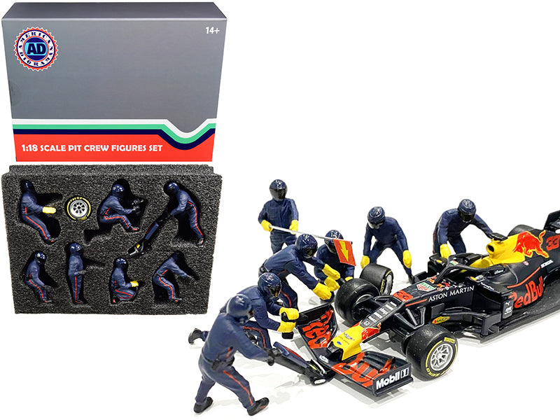 Rapid Vehicles Formula One F1 Pit Crew 7 Figurine Set Team Blue for 1/18 Scale Models by American...