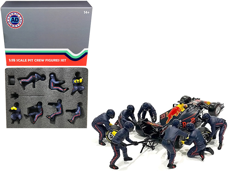 Rapid Vehicles Formula One F1 Pit Crew 7 Figurine Set Team Blue Release II for 1/18 Scale Models...