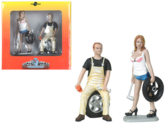 Rapid Vehicles Meg and Derek Tire Brigade 2 piece Figurine Set 1/18 by Motorhead Miniatures