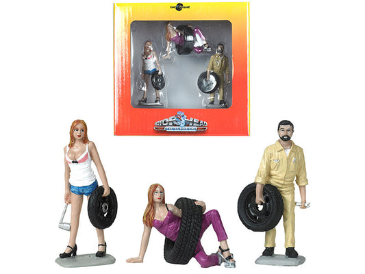 Rapid Vehicles Val, Meg and Gary Tire Brigade 3 piece Figurine Set 1/24 by Motorhead Miniatures
